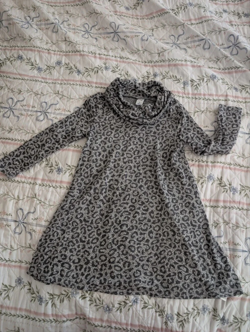 Cowl Neck Leopard Print Sweater Tunic - Gray